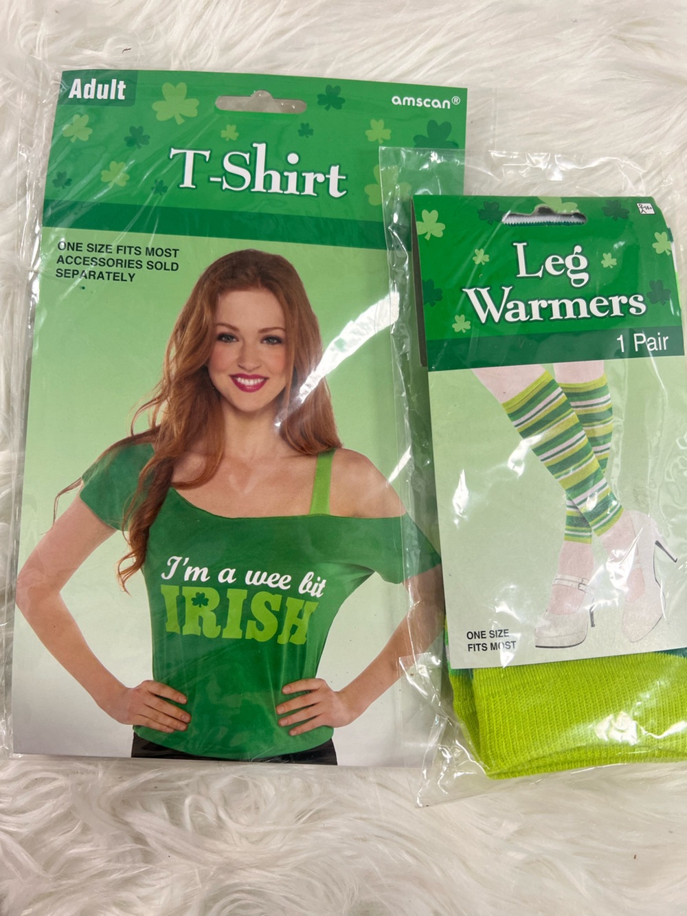 Amscan Green St. Patrick's T-Shirt & Lime Green stripe Leg Warmers Set NEW lot